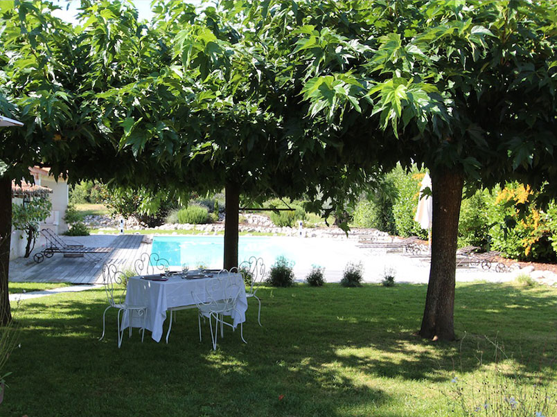 Table d'hôte en extérieur sous les arbres